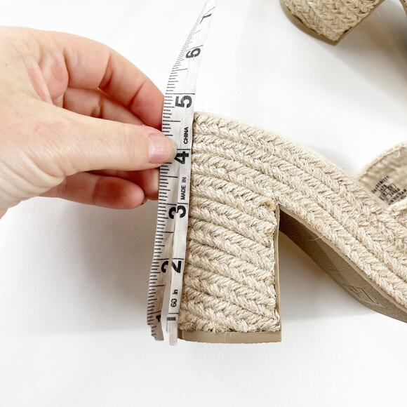 ZARA Woven Wicker Platform Square Toe Slide Block Heel Sandals Tan 38 / US 8 - Picture 8 of 9